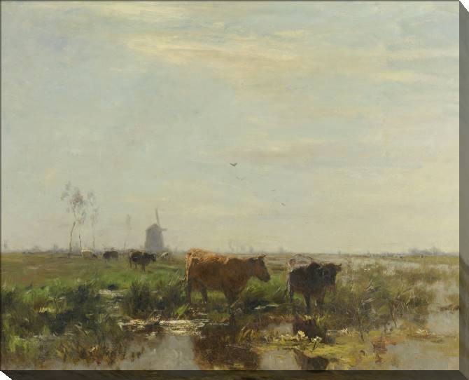 Купить и печать на заказ Картины на холсте Луг с коровами у воды