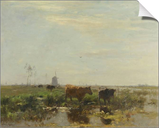 Купить и печать на заказ Картины на холсте Луг с коровами у воды