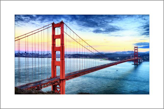 Купить и печать на заказ Картины, фото с паспарту Знаменитый мост Золотые Ворота, Сан-Франциско