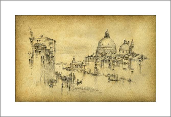 Купить и печать на заказ Картины, фото с паспарту Карандашный рисунок Венеции