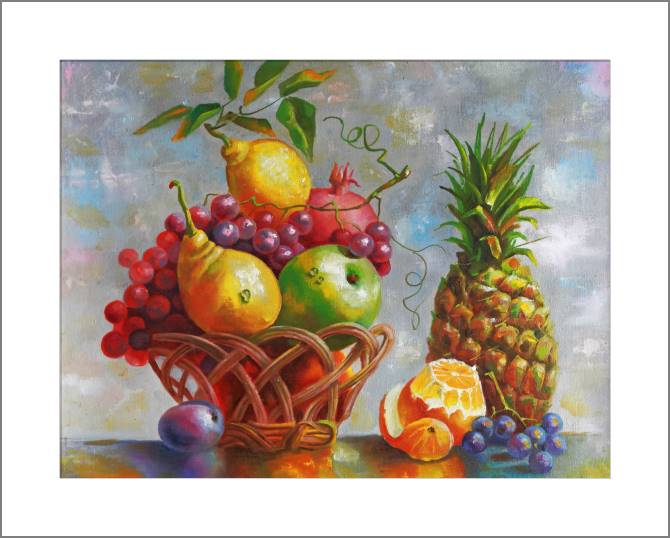 Картины, фото с паспарту Still life with pineapple