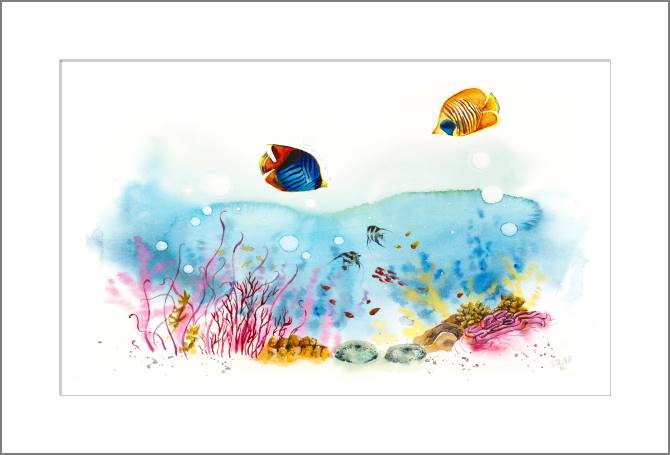 Купить и печать на заказ Картины, фото с паспарту Акварельный рисунок морские жители