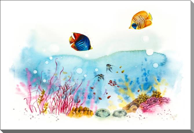 Купить и печать на заказ Картины на пластике, пеноркартоне Акварельный рисунок морские жители
