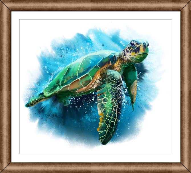 Купить и печать на заказ Картины в рамке, багете Цифровая иллюстрация морская черепаха