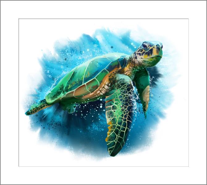 Купить и печать на заказ Картины, фото с паспарту Цифровая иллюстрация морская черепаха