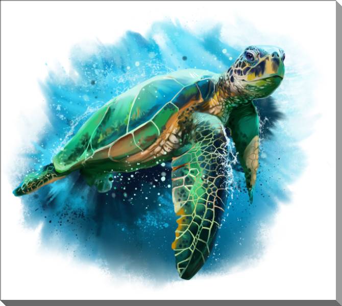 Купить и печать на заказ Картины на пластике, пеноркартоне Цифровая иллюстрация морская черепаха