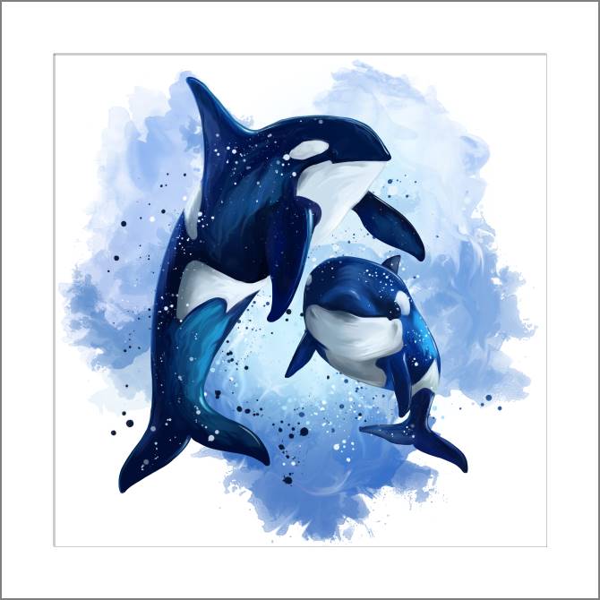 Купить и печать на заказ Картины, фото с паспарту Цифровая иллюстрация косатки
