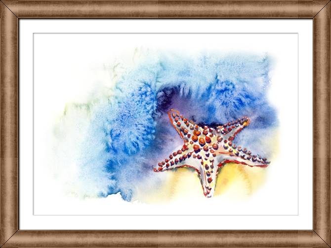 Купить и печать на заказ Репродукции картин Акварельная иллюстрация морская звезда