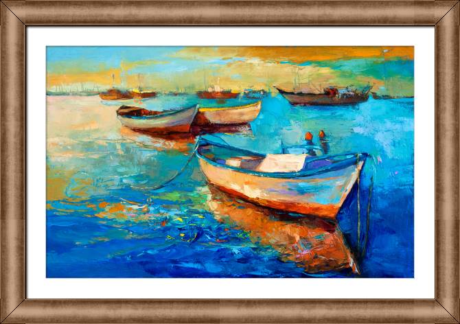 Купить и печать на заказ Картины в рамке, багете Живописные лодки современный импрессионизм