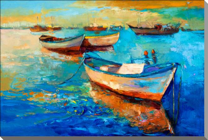 Купить и печать на заказ Картины на пластике, пеноркартоне Живописные лодки современный импрессионизм