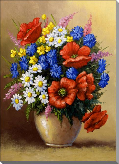 Купить и печать на заказ Картины на пластике, пеноркартоне Букет с маками в вазе