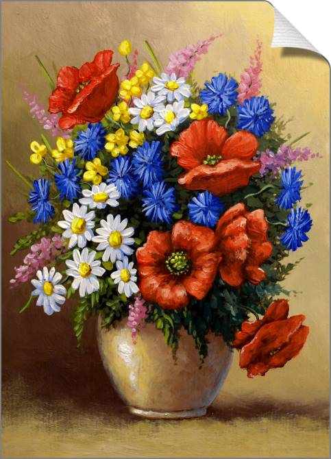 Купить и печать на заказ Картины на холсте Букет с маками в вазе