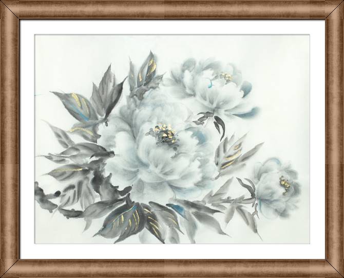 Framed and baguette paintings Watercolor peonies with gold touches