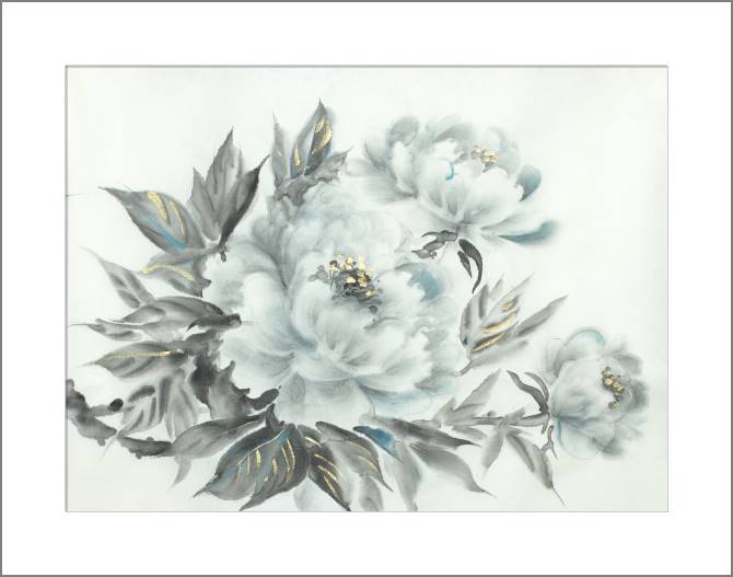 Купить и печать на заказ Картины, фото с паспарту Акварельные пионы с золотыми штрихами