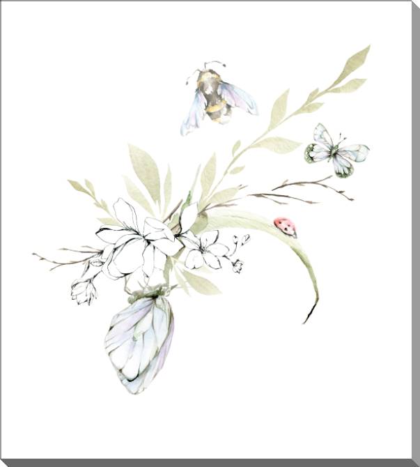 Купить и печать на заказ Картины на пластике, пеноркартоне Нежная иллюстрация с бабочками и пчелой