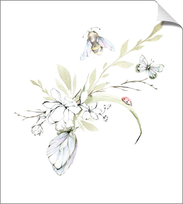 Картины на холсте Delicate illustration with butterfly and bee