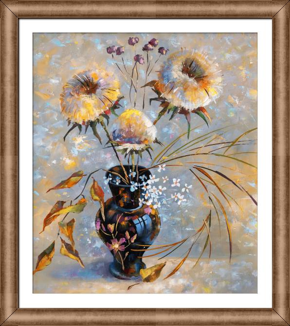 Купить и печать на заказ Картины в рамке, багете Сухие цветы в черной вазе