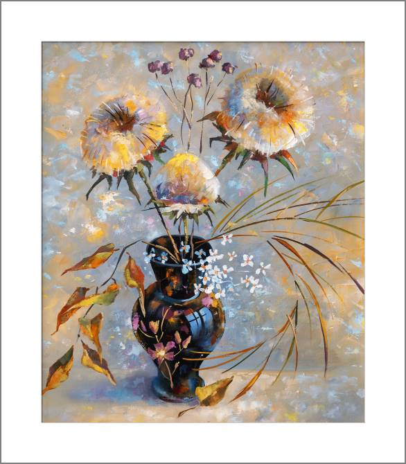 Купить и печать на заказ Картины, фото с паспарту Сухие цветы в черной вазе