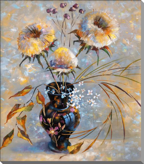 Купить и печать на заказ Картины на пластике, пеноркартоне Сухие цветы в черной вазе