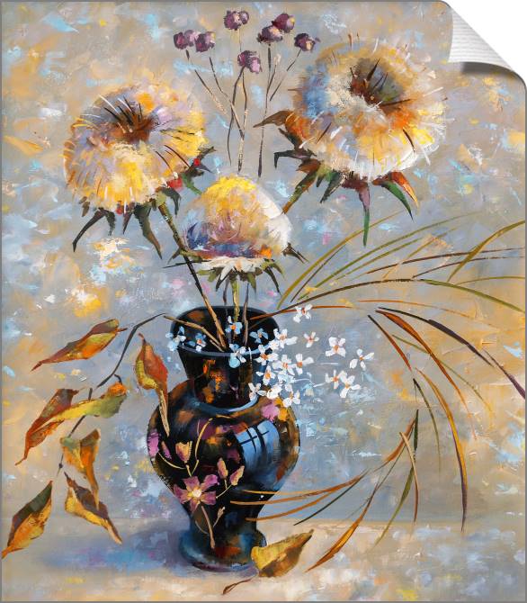 Купить и печать на заказ Картины на холсте Сухие цветы в черной вазе