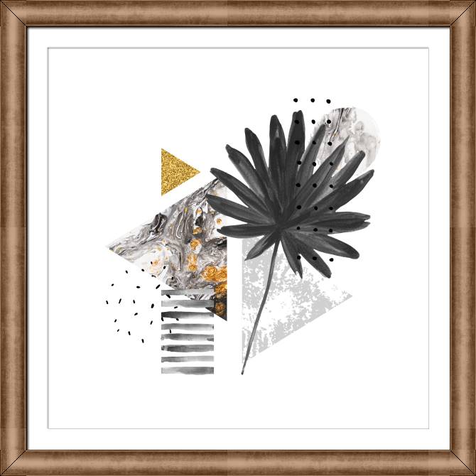 Купить и печать на заказ Картины в рамке, багете Черно-белая композиция с растением и золотом