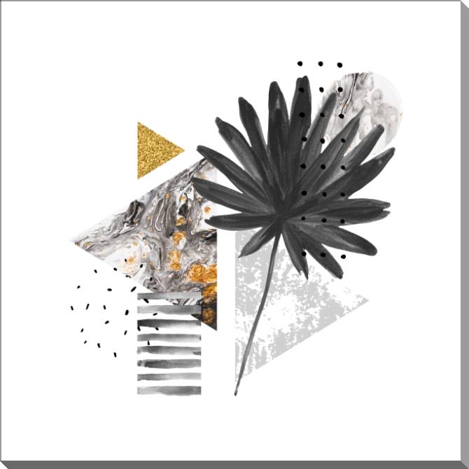 Купить и печать на заказ Картины на пластике, пеноркартоне Черно-белая композиция с растением и золотом