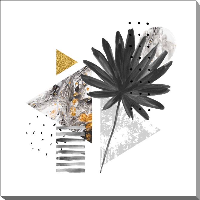 Картины на холсте Black-and-white composition with the plant and gold