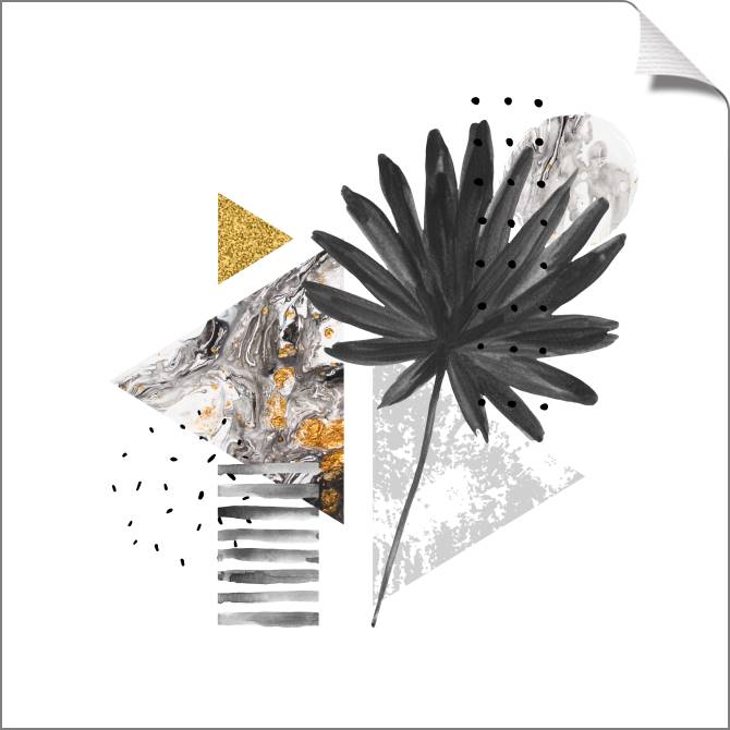 Купить и печать на заказ Картины на холсте Черно-белая композиция с растением и золотом