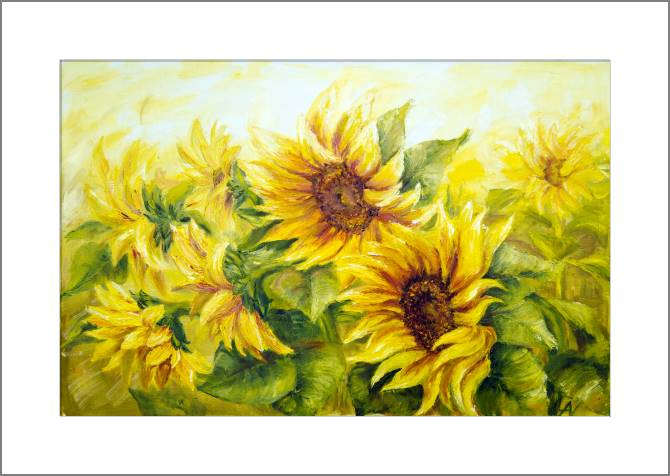 Купить и печать на заказ Картины, фото с паспарту Яркие подсолнухи