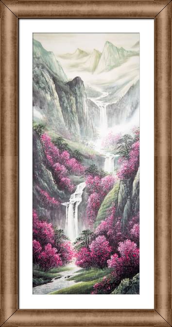 Купить и печать на заказ Репродукции картин Китайский пейзаж с водопадом