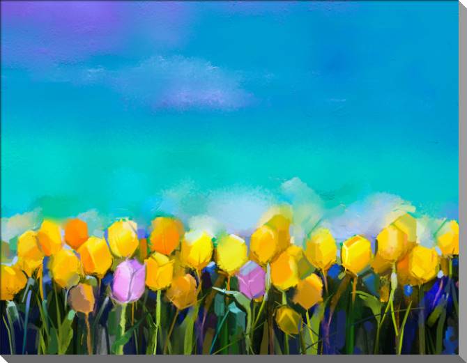 Купить и печать на заказ Картины на пластике, пеноркартоне Тюльпаны на голубом фоне