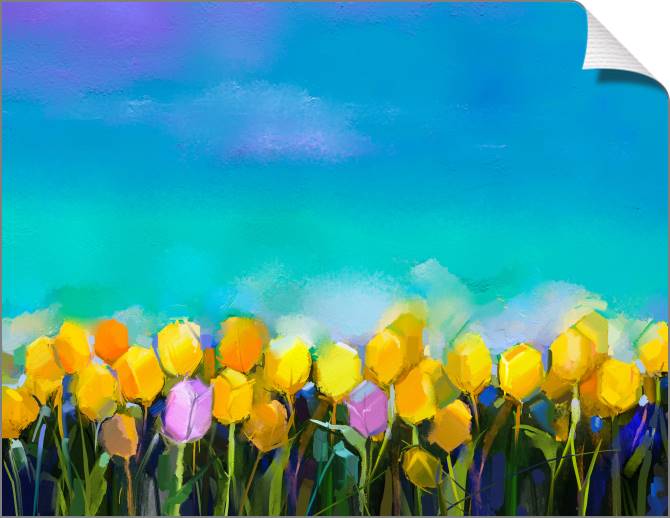 Paintings on canvas Tulips on blue background