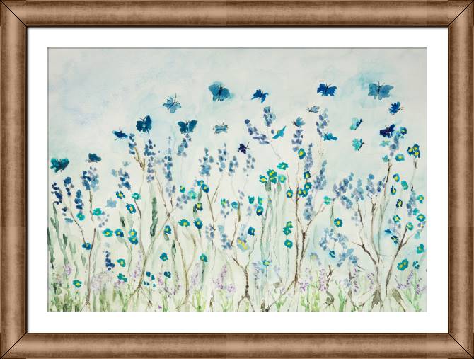 Купить и печать на заказ Картины в рамке, багете Нежные акварельные цветы и бабочки
