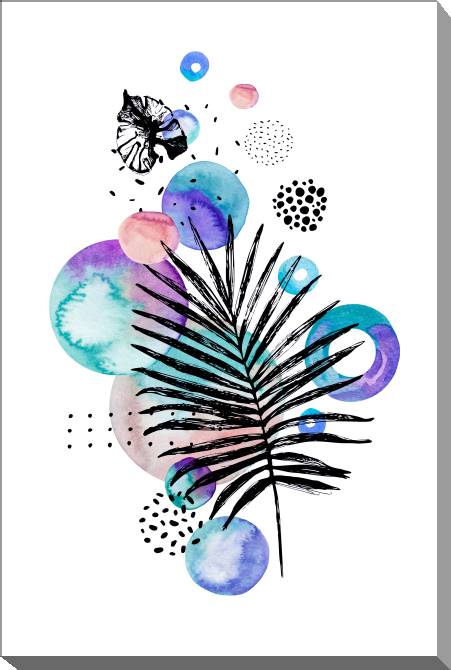 Картины на холсте Tropical leaf on watercolor background