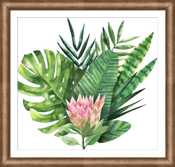 Купить и печать на заказ Картины в рамке, багете Композиция из тропических листьев
