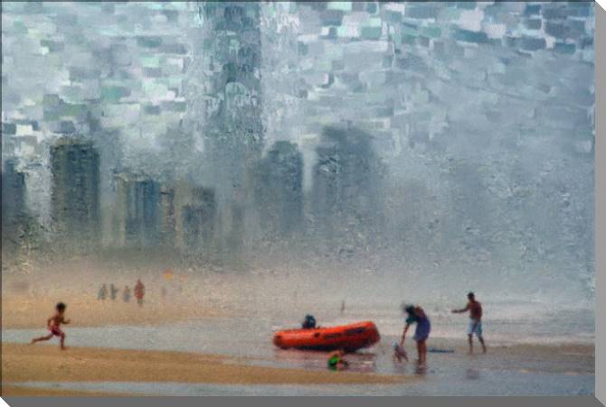 Купить и печать на заказ Картины на пластике, пеноркартоне Семья на городском пляже