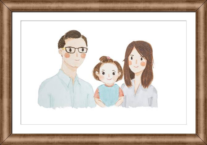 Картины в рамке, багете Watercolor illustration of a family
