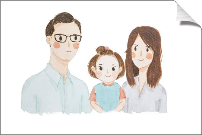 Купить и печать на заказ Картины на холсте Акварельная иллюстрация семья