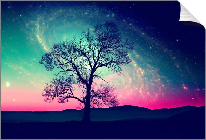 Купить и печать на заказ Картины на холсте Дерево на фоне звездного неба