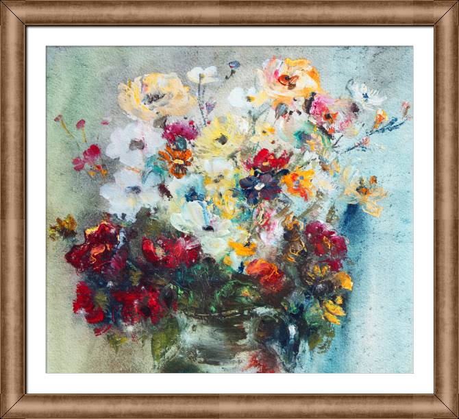 Купить и печать на заказ Картины в рамке, багете Живописный букет в кувшине
