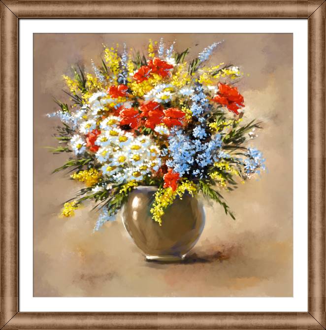 Купить и печать на заказ Картины в рамке, багете Букет в вазе цифровая живопись