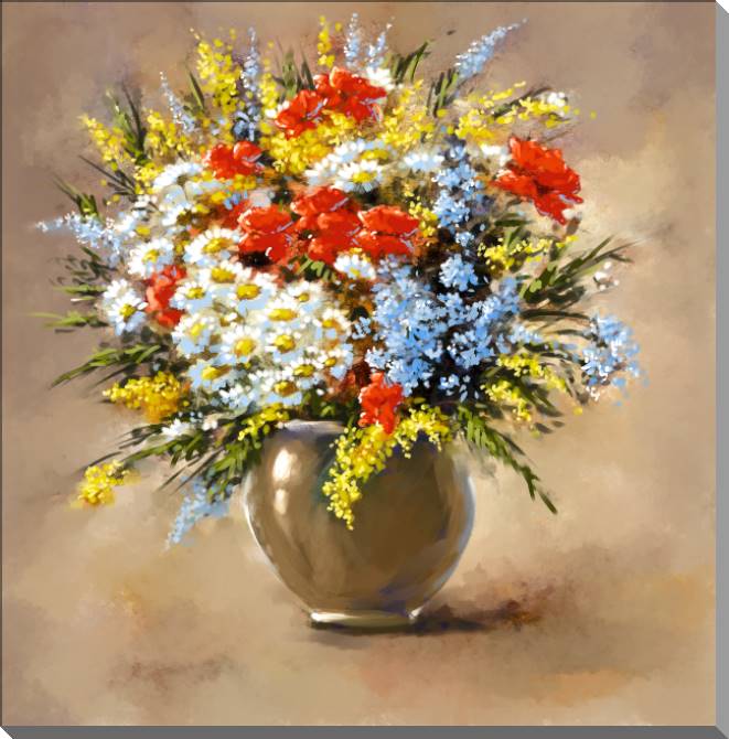 Купить и печать на заказ Картины на пластике, пеноркартоне Букет в вазе цифровая живопись