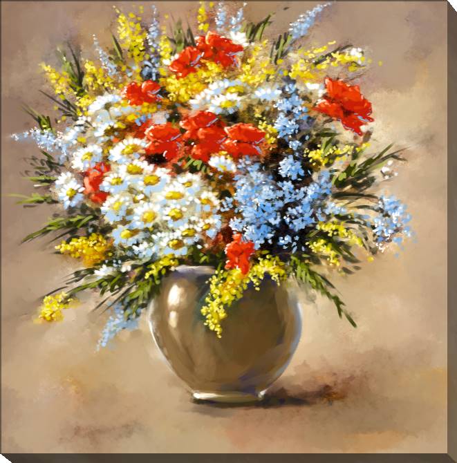 Купить и печать на заказ Картины на холсте Букет в вазе цифровая живопись