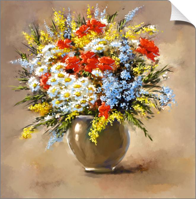 Купить и печать на заказ Картины на холсте Букет в вазе цифровая живопись