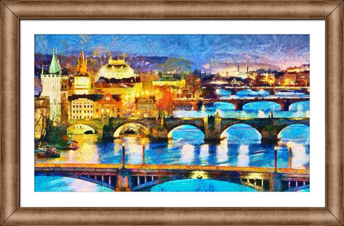 Купить и печать на заказ Картины в рамке, багете Прага в ночное время