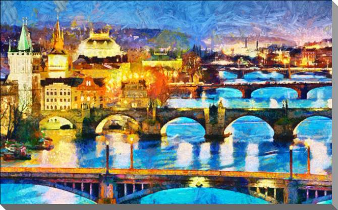 Купить и печать на заказ Картины на пластике, пеноркартоне Прага в ночное время