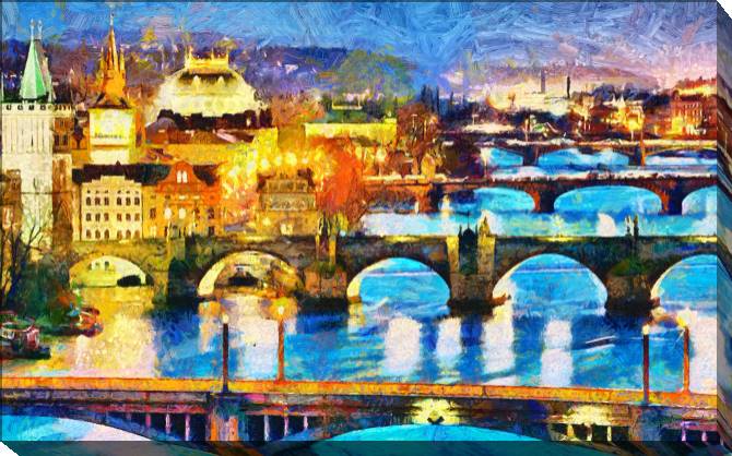 Paintings on canvas Prague at night