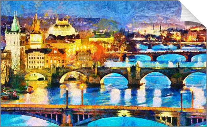 Купить и печать на заказ Картины на холсте Прага в ночное время