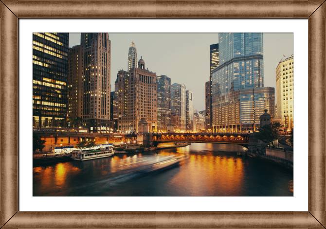 Купить и печать на заказ Картины в рамке, багете Мост ДюСейбль в сумерках, Чикаго