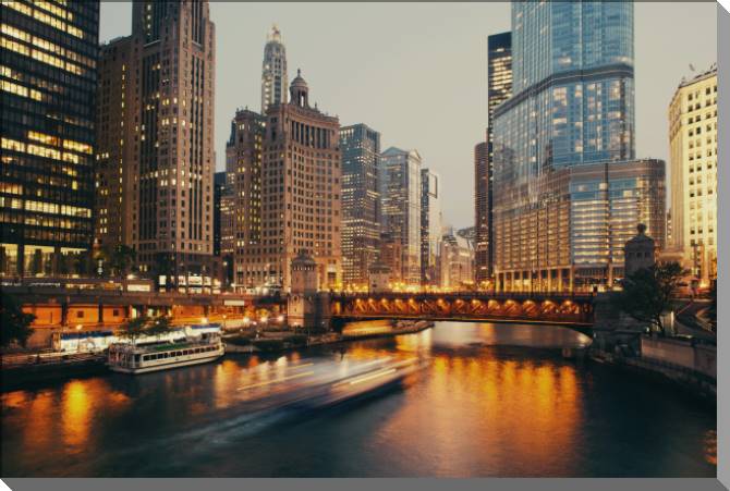 Купить и печать на заказ Картины на пластике, пеноркартоне Мост ДюСейбль в сумерках, Чикаго